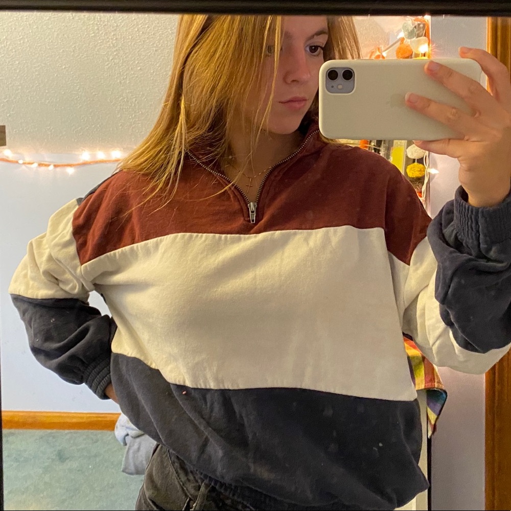 Red, white and blue sweatshirt